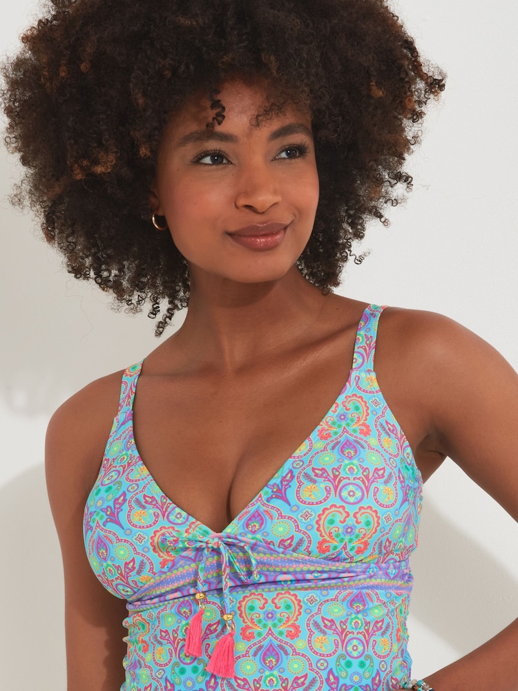 Joe Browns Blue Bright Tile Print Tankini Top - Image 2 of 4