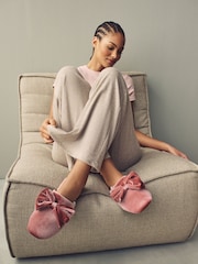 Pink Velour Bow Mule Slippers - Image 10 of 12
