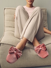 Pink Velour Bow Mule Slippers - Image 11 of 12