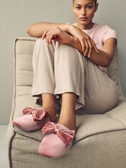 Pink Velour Bow Mule Slippers - Image 12 of 12