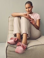 Pink Velour Bow Mule Slippers - Image 8 of 12