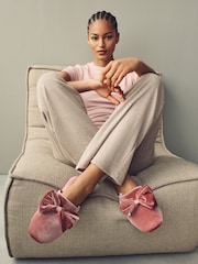 Pink Velour Bow Mule Slippers - Image 9 of 12