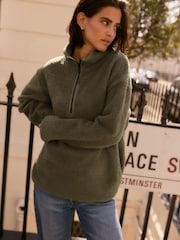Olive Vihreä - Teddy Teddykangas Cozy Longline Quarter vetoketjullinen fleece - Kuva 1 / 7