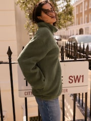 Olive Vihreä - Teddy Teddykangas Cozy Longline Quarter vetoketjullinen fleece - Kuva 2 / 7