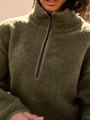 Olive Vihreä - Teddy Teddykangas Cozy Longline Quarter vetoketjullinen fleece - Kuva 4 / 7