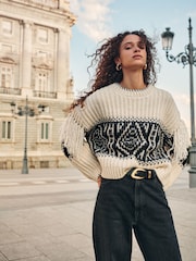 Cream Fairisle Pattern Fringe Tassel Knitted Jumper - Image 1 of 8