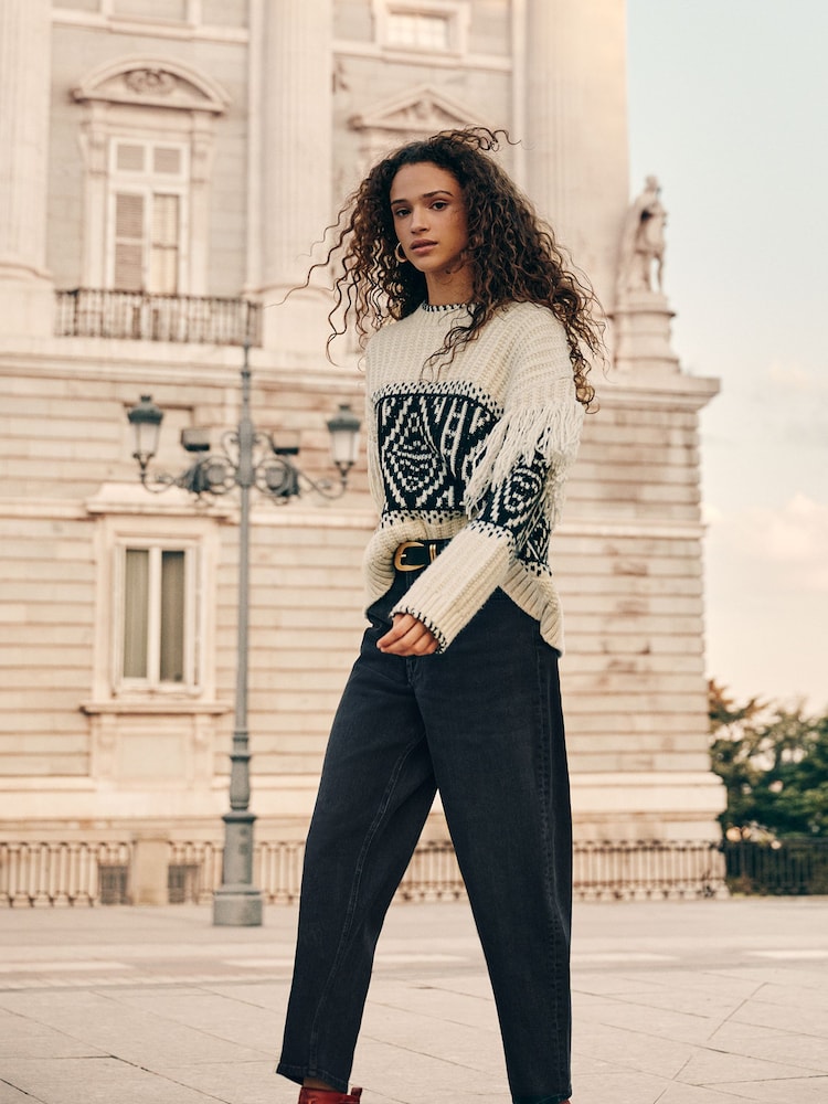 Cream Fairisle Pattern Fringe Tassel Knitted Jumper - Image 2 of 8