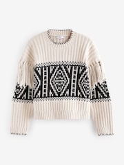 Cream Fairisle Pattern Fringe Tassel Knitted Jumper - Image 5 of 8