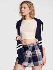 Victoria's Secret PINK Midnight Navy Blue Tartan Fringe Mini Skirt - Image 1 of 3