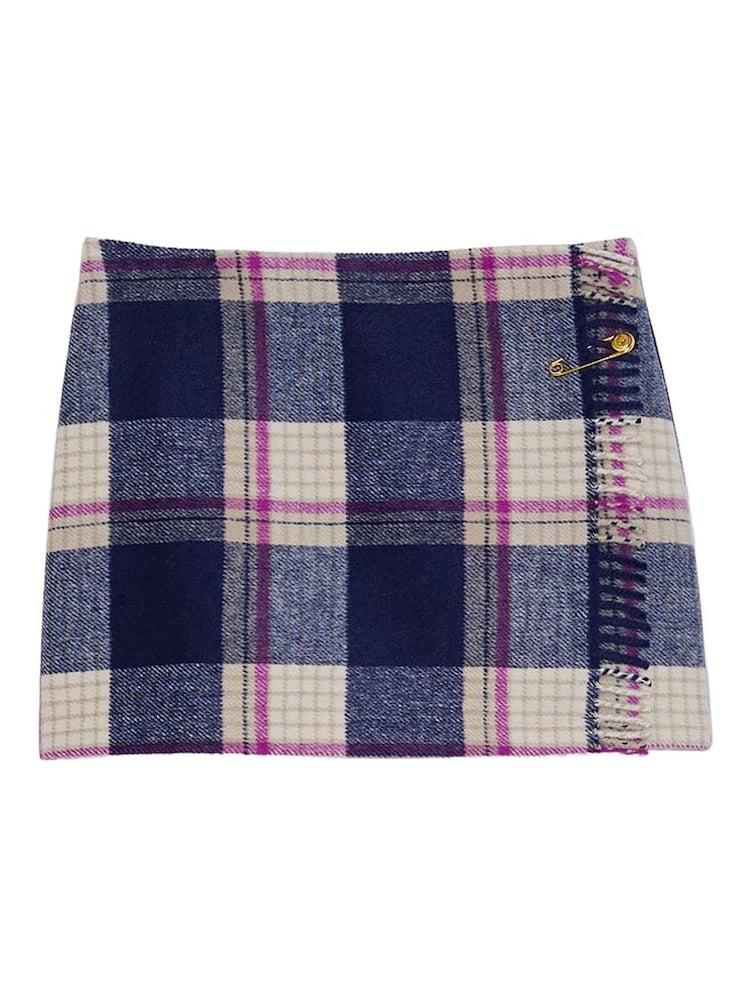 Victoria's Secret PINK Midnight Navy Blue Tartan Fringe Mini Skirt - Image 3 of 3