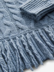 Blue Indigo Cable Knitted Fringe Crew Neck Jumper - Image 7 of 8