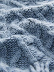 Blue Indigo Cable Knitted Fringe Crew Neck Jumper - Image 8 of 8