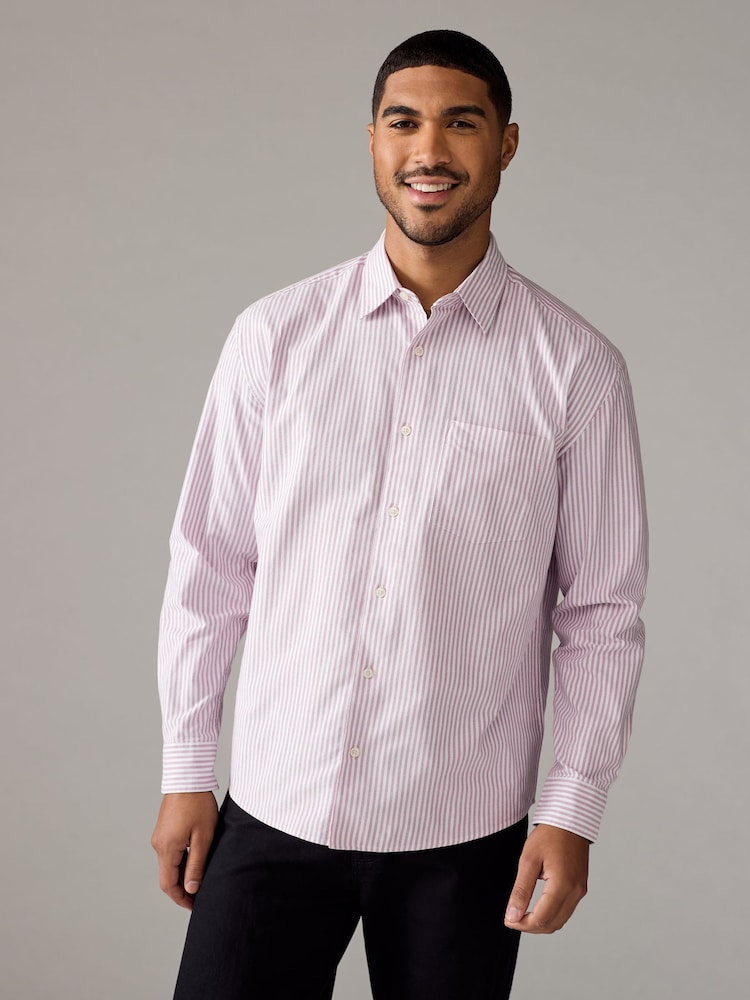 Pink Stripe Oxford Long Sleeve 100% Cotton Shirt - Image 1 of 9