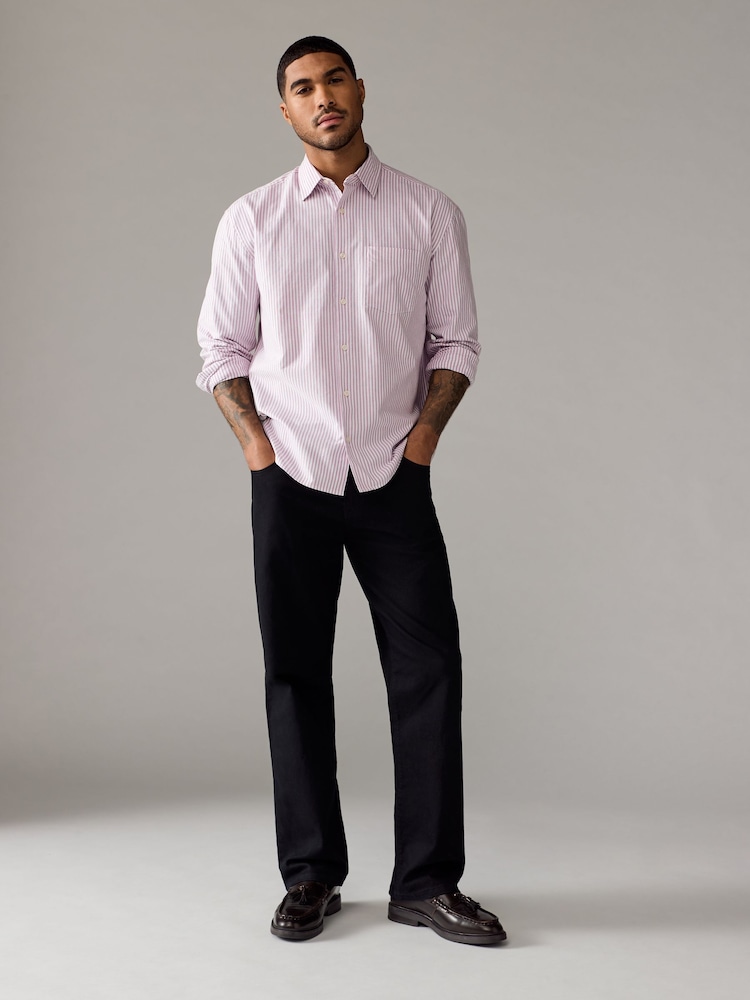 Pink Stripe Oxford Long Sleeve 100% Cotton Shirt - Image 2 of 9