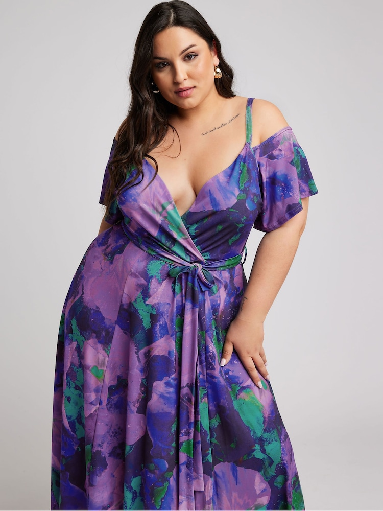 Lila - Yours Curve London Floral Bardot Maxi Dress - Bild 2 von 4 Lila - Yours Curve London Floral Bardot Maxi Dress - Bild 2 von 4