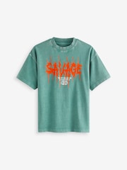 Green Washed Oversized Fit 100% Cotton Short Sleeve Graphic T-Shirt (3-16yrs) - Image 1 of 3