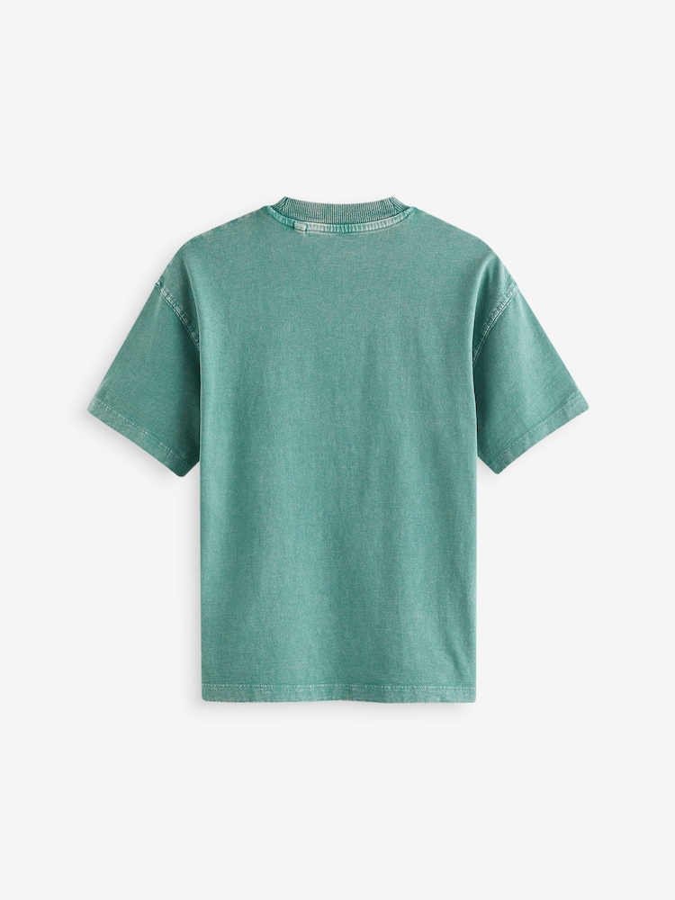 Green Washed Oversized Fit 100% Cotton Short Sleeve Graphic T-Shirt (3-16yrs) - Image 2 of 3
