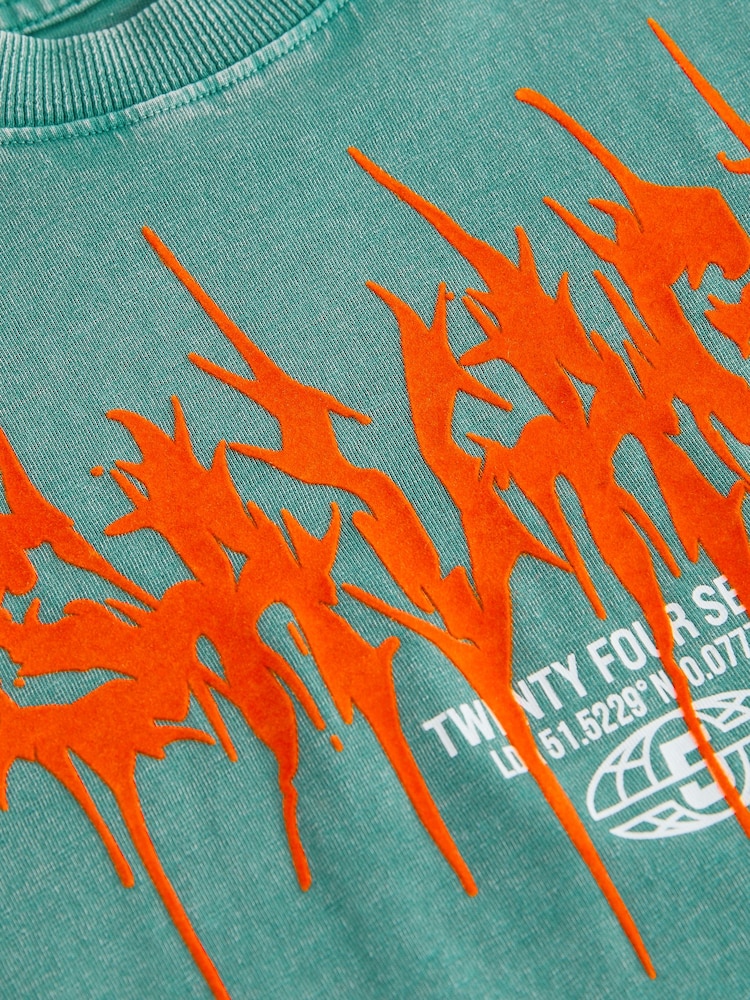 Green Washed Oversized Fit 100% Cotton Short Sleeve Graphic T-Shirt (3-16yrs) - Image 3 of 3
