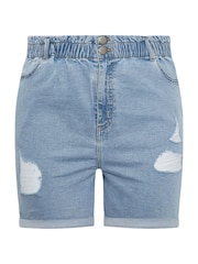 Yours Curve Blue Light Blue Elasticated Ripped Shorts - Image 5 of 5