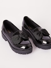 Lipsy Black Faux Leather Chunky Bow Slip on Loafer School Shoe - Image 1 of 4