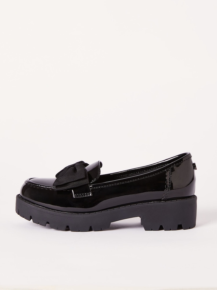 Lipsy Black Faux Leather Chunky Bow Slip on Loafer School Shoe - Image 2 of 4