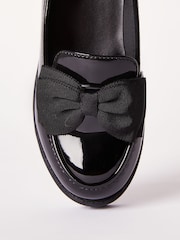 Lipsy Black Faux Leather Chunky Bow Slip on Loafer School Shoe - Image 3 of 4