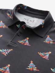 Black Neon Tree Christmas Print Polo Shirt - Image 4 of 8