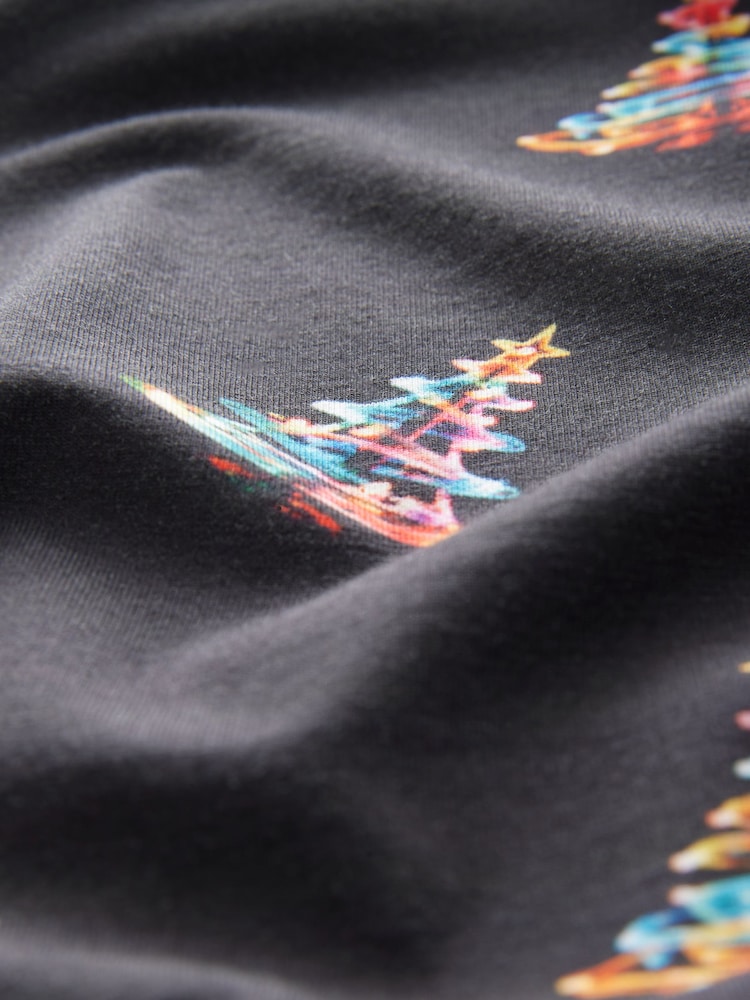 Black Neon Tree Christmas Print Polo Shirt - Image 8 of 8