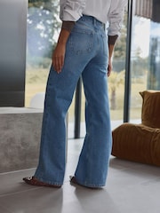 Mid Blue Sequin Embellished Wide Leg 100% Cotton Jeans - Image 4 of 7