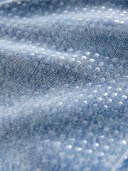 Mid Blue Sequin Embellished Wide Leg 100% Cotton Jeans - Image 7 of 7
