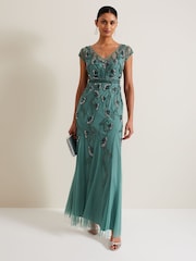 Phase Eight Green Evonne Beaded Maxi Dress - Image 1 of 7