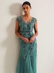 Phase Eight Green Evonne Beaded Maxi Dress - Image 3 of 7