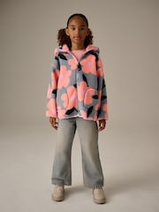 Grey/Pink Floral Borg Fleece Hooded Jacket (3-16yrs) - Image 2 of 9