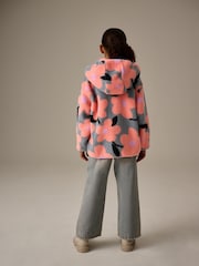 Grey/Pink Floral Borg Fleece Hooded Jacket (3-16yrs) - Image 3 of 9