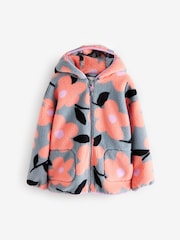 Grey/Pink Floral Borg Fleece Hooded Jacket (3-16yrs) - Image 5 of 9