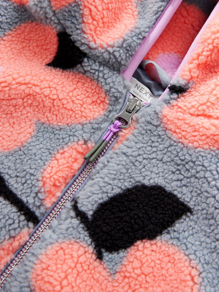 Grey/Pink Floral Borg Fleece Hooded Jacket (3-16yrs) - Image 9 of 9