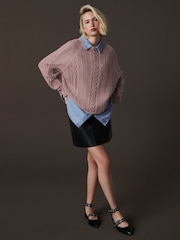 Pink Blush Denim Shirt Layer Cable Knitted Jumper - Image 2 of 9