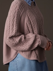 Pink Blush Denim Shirt Layer Cable Knitted Jumper - Image 5 of 9