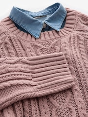 Pink Blush Denim Shirt Layer Cable Knitted Jumper - Image 8 of 9