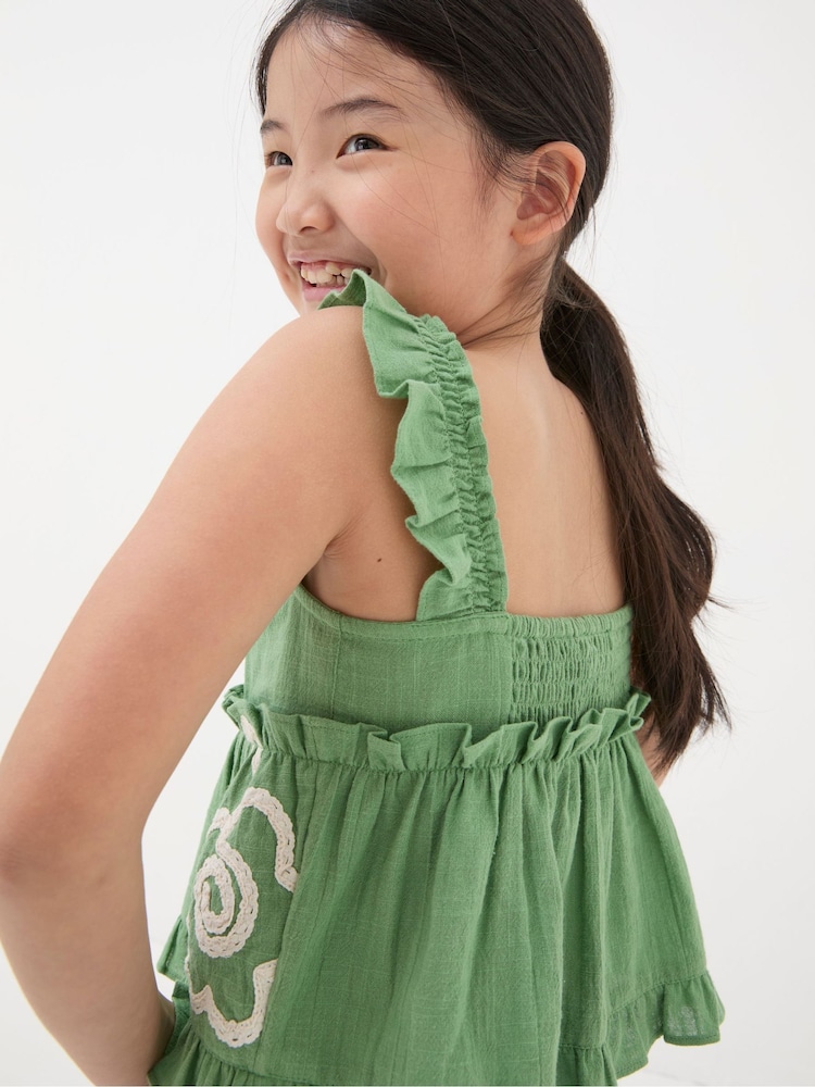 FatFace Green Floral Embroidered Cami Top - Image 2 of 5 FatFace Green Floral Embroidered Cami Top - Image 2 of 5