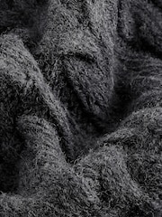 Grey Charcoal Collar V-Neck Long Sleeve Cable Knitted Short Mini Jumper Dress - Image 6 of 7
