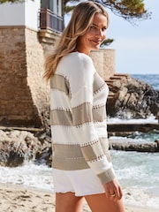 Sosandar Natural Stripe Stitch Detail Jumper - Image 3 of 5