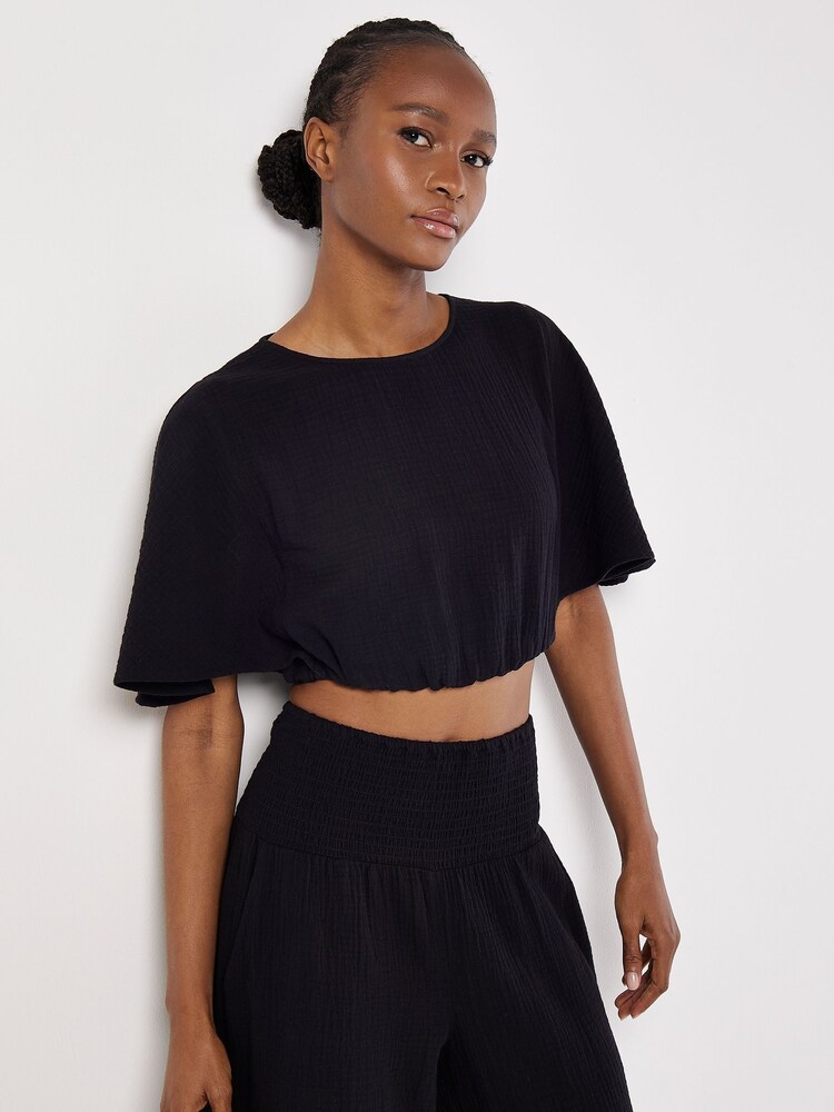 Apricot Black Tetra 100% Cotton Batwing Puff Top - Image 1 of 4