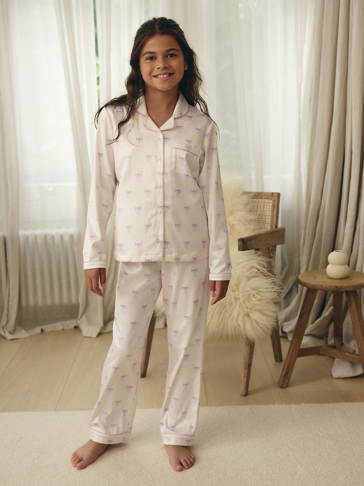 Weiß und Violett - Pyjama mit Knopfleiste (6–16 J.) - Bild 2 von 8