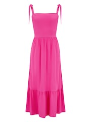 Pour Moi Pink Laura Jersey Tie Strap Tiered Midi Dress - Image 3 of 4