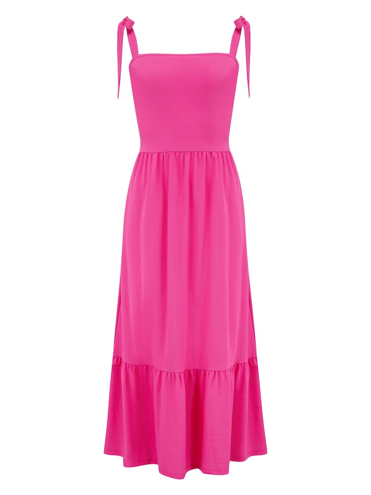 Pour Moi Pink Laura Jersey Tie Strap Tiered Midi Dress - Image 3 of 4