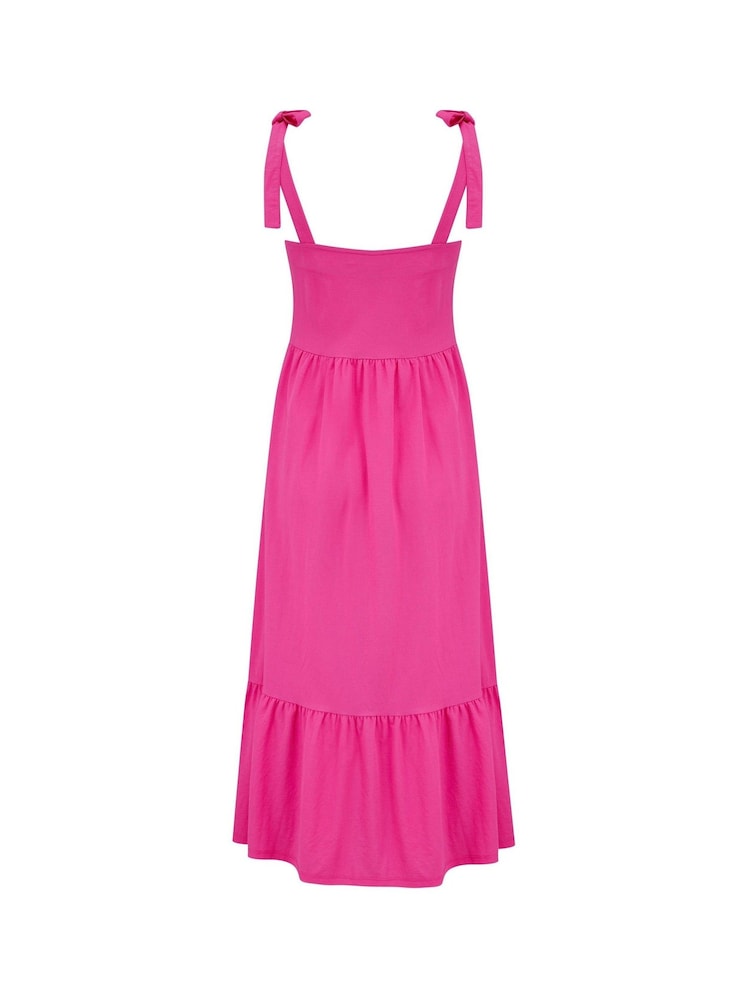Pour Moi Pink Laura Jersey Tie Strap Tiered Midi Dress - Image 4 of 4
