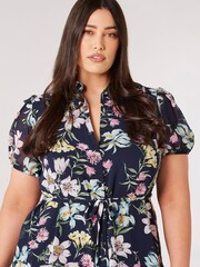 Apricot Blue Big Bloom Tie Waist Shirt Dress - Image 4 of 4