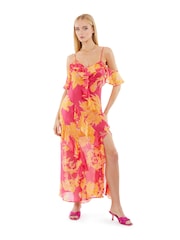 Guess Pink And Orange Floral Print Maxi Dress - Image 1 of 2