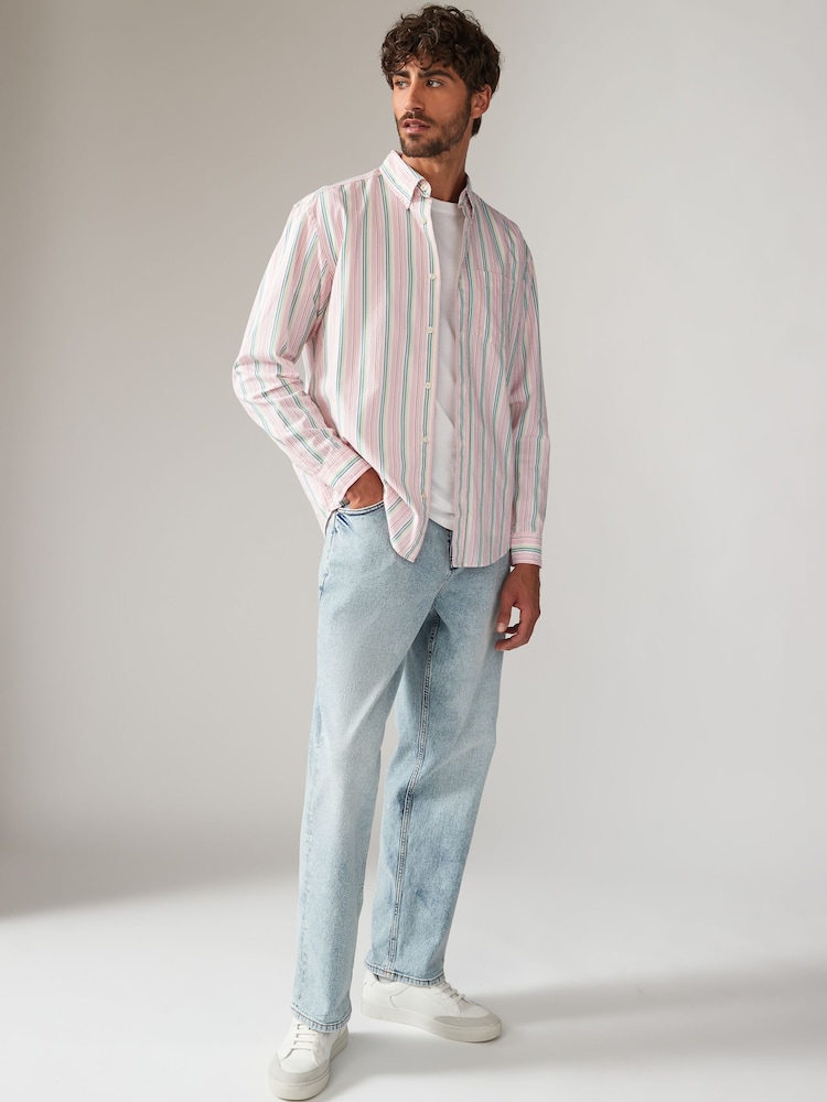 Pink Poplin 100% Cotton Stripe Long Sleeve Shirt - Image 2 of 10